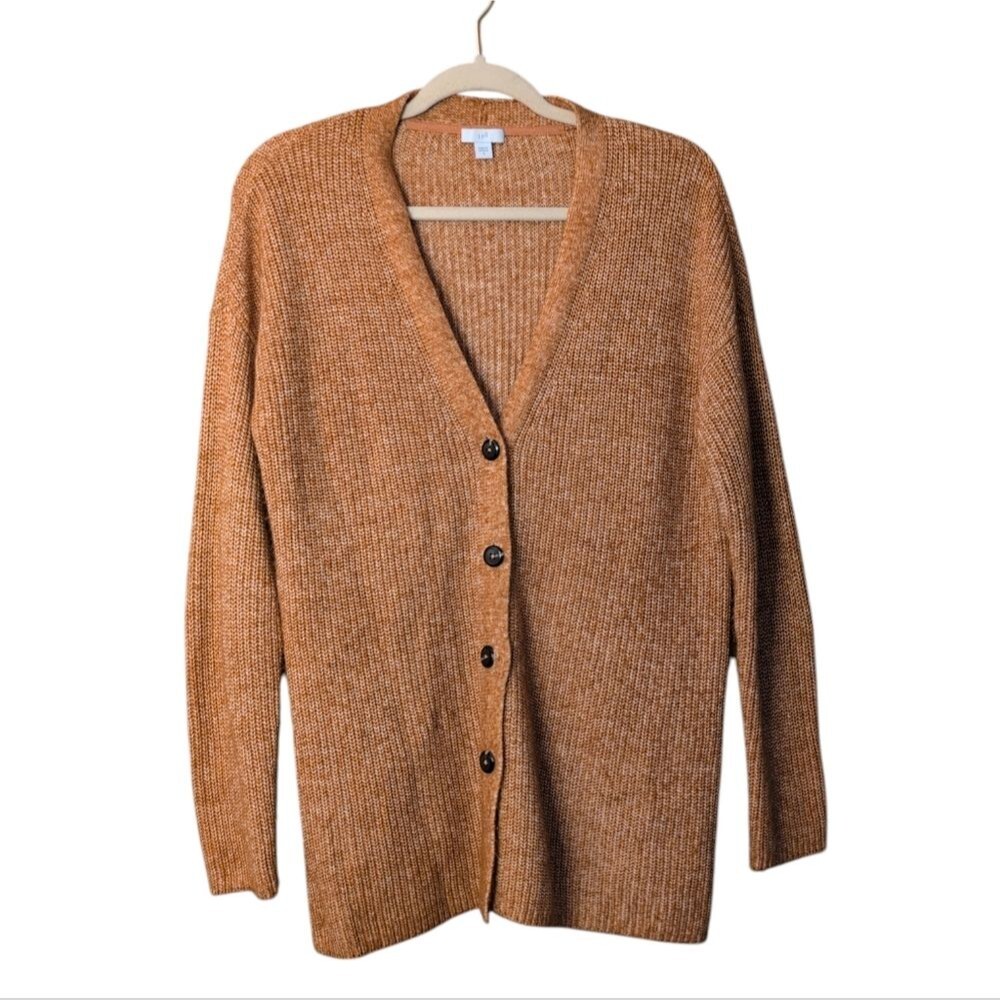 J. Jill golden brown marled knit button-front cardigan sweater size Small Flaw